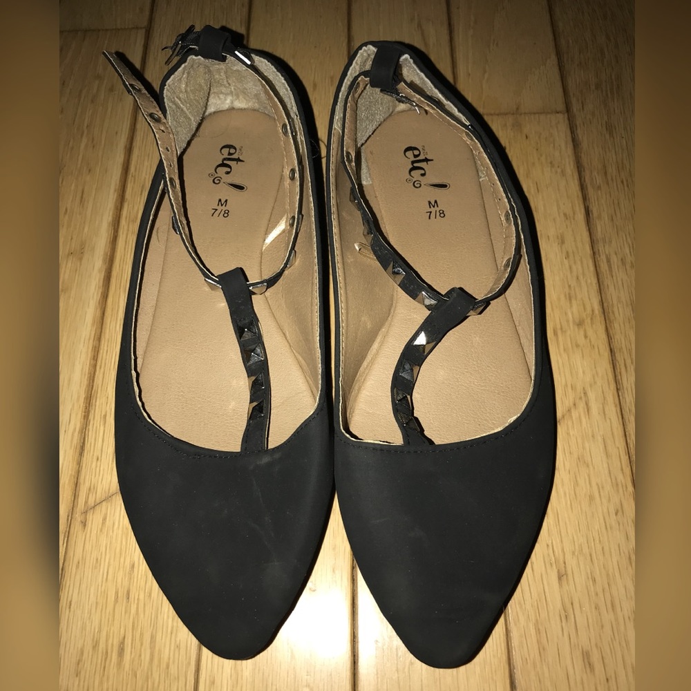 Black Jeweled Wrap Around Ankle Flats | Size 7/8